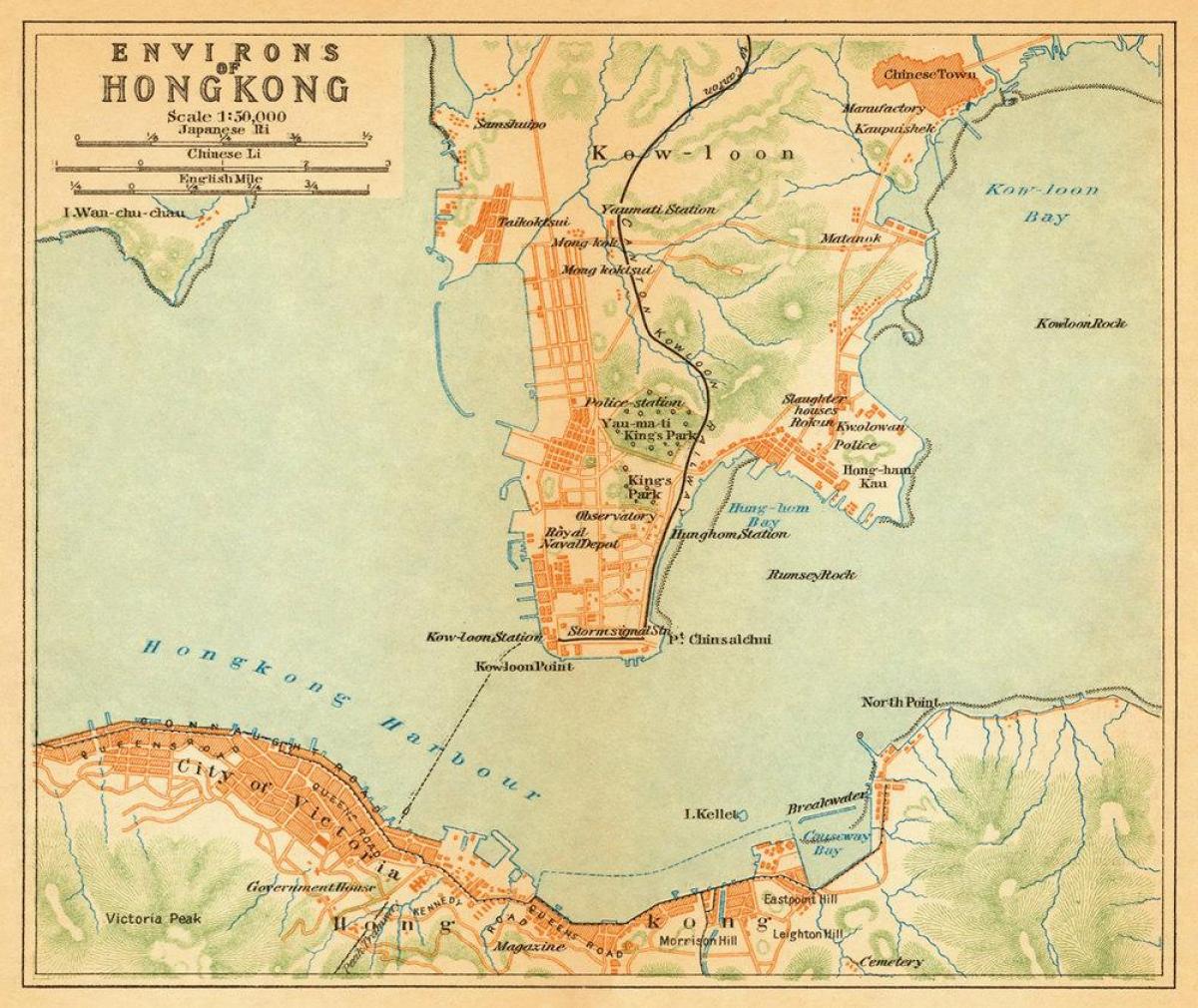 antiguo mapa de Hong Kong