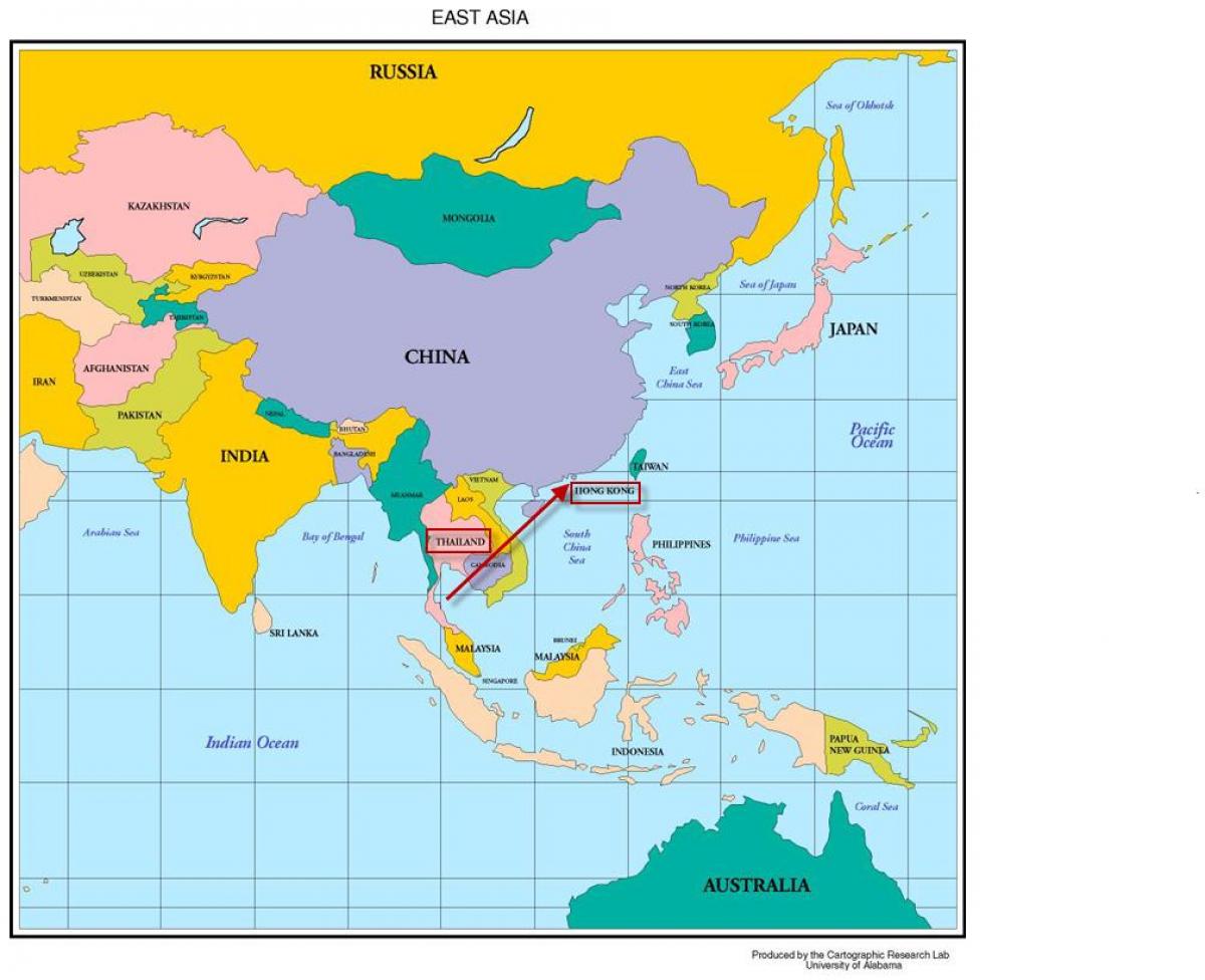 Hong Kong en el mapa de asia