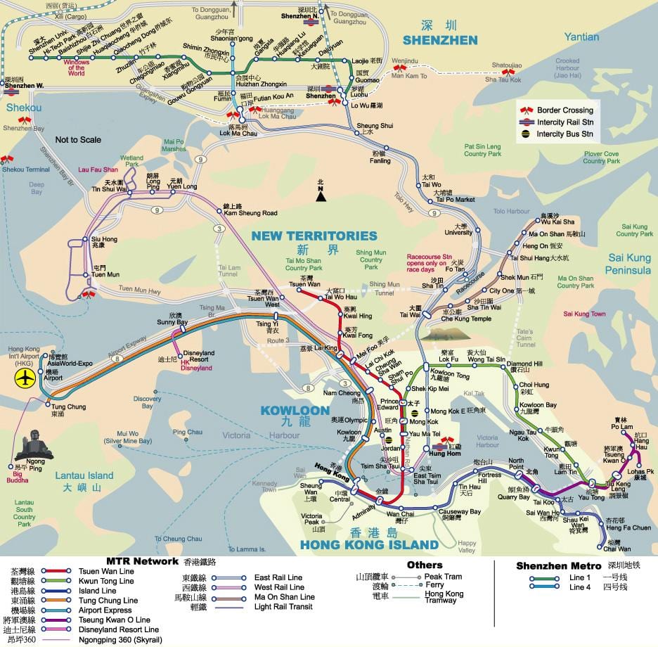 Hong Kong mapa en inglés