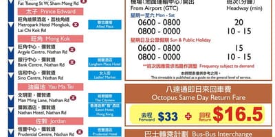 Hong Kong a21 mapa de ruta de autobús